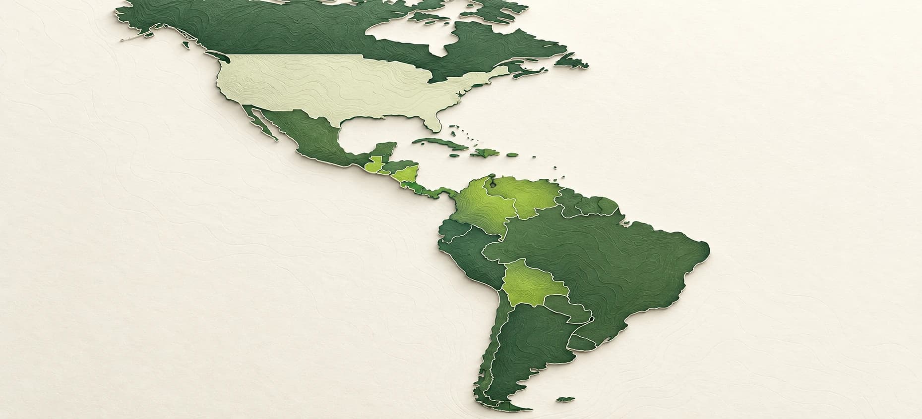 Layered relief map of North, Central, and South America